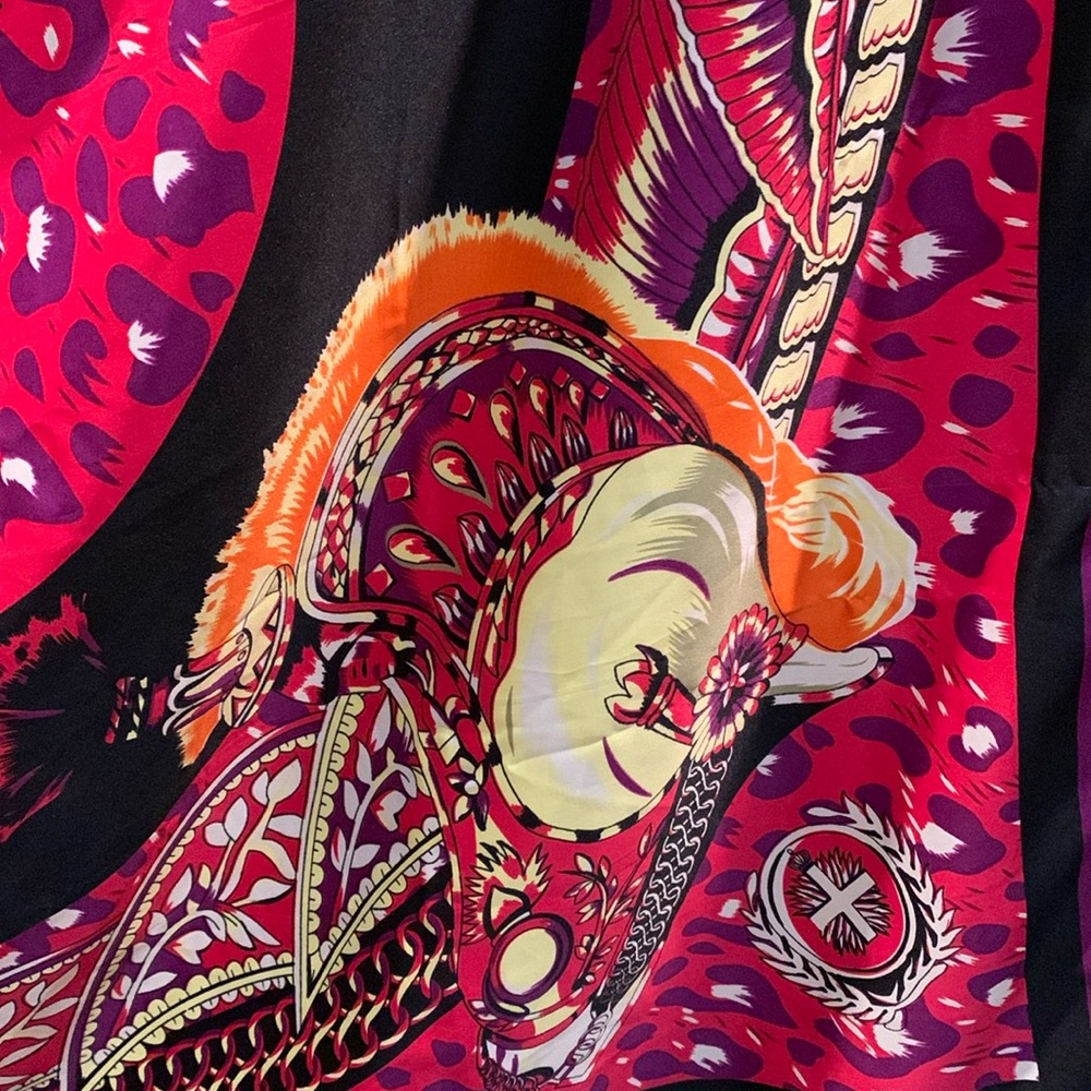 Enormous Vintage Hermes look silk leopard print and hat design scarf 52 x 51” - Picture 4 of 7